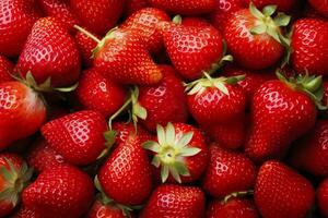 AI generated Texture of fresh strawberries as background. Generative AI photo