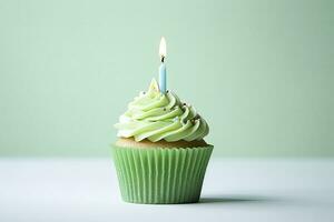 AI generated Happy Birthday Cupcake with Candle. AI Generated photo