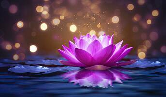 AI generated Lotus Pink light purple floating light sparkle purple background. AI Generated photo