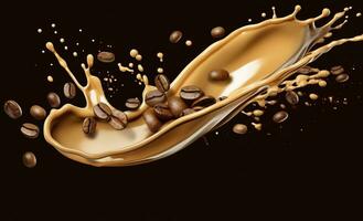 AI generated hot liquid coffee splash with Coffee Bean falling, 3d illustration. AI Generated photo