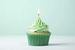 AI generated Happy Birthday Cupcake with Candle. AI Generated photo