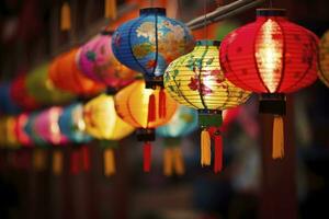 AI generated Colorful festival lanterns during the Chinese traditional holiday season. AI Generated photo