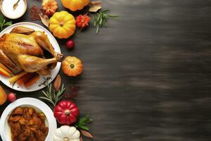 AI generated Thanksgiving traditional festive food background. AI Generated photo