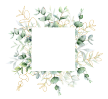 Eucalyptus Watercolor Frame. Eucalyptus Greenery Frame Hand Painted isolated on white background.  Perfect for wedding invitations, floral labels, bridal shower and  floral greeting cards png
