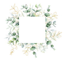 Eucalyptus Watercolor Frame. Eucalyptus Greenery Frame Hand Painted isolated on white background.  Perfect for wedding invitations, floral labels, bridal shower and  floral greeting cards png