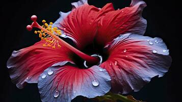 ai generado un hibisco flor con un negro fondo.ai generado. foto