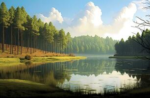 AI generated Beatiful nature lake and forest.AI Generated. photo