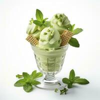 AI generated Matcha ice cream dessert on white background. AI Generated photo