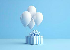 AI generated Balloons with gift box. AI Generated photo