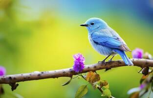 AI generated Cute little bird with a  nature background.  AI Generated. photo