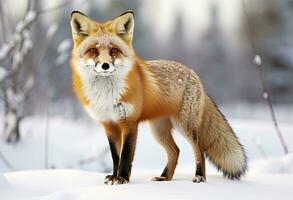 AI generated Red fox standing on snow. AI Generated. photo