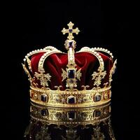 AI generated The Royal Coronation Crown Isolated on a Black Background. Generative AI photo