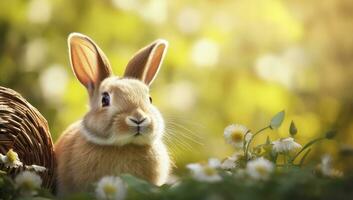 AI generated Easter Bunny with beautiful Spring Nature. AI Generated photo