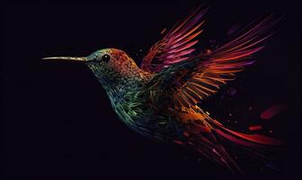 AI generated hummingbird logo with multiple colors flying through the air.  AI Generated photo