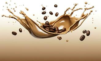 AI generated hot liquid coffee splash with Coffee Bean falling, 3d illustration. AI Generated photo