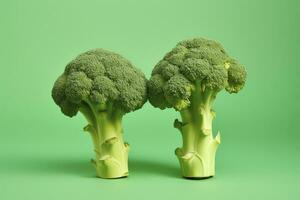 AI generated Two broccoli pieces arranged on background. AI Generated photo