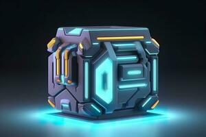 AI generated Modern and Futuristic Neon Digital Gaming Chest in Cartoon Pixar 3D Blender Style. AI Generative photo