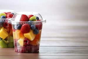 AI generated Fresh fruit salad to go with copy space. AI Generated photo