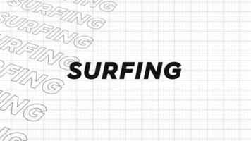 Surfing black and white creative promotion program broadcast sport design. Promo title page dynamic animation loop. Rows intro stream up attractive show screen seamless background card. video