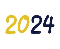 2024 contento nuevo año resumen azul y amarillo gráfico diseño vector logo símbolo ilustración