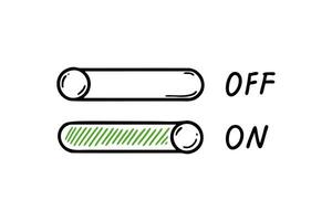 On Off switch doodle button. Active inactive hand drawn slider icon. Ui, app design element. Sketch vector illustration