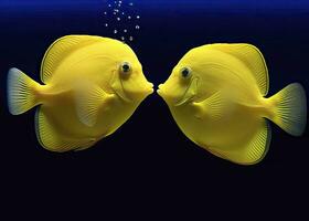 AI generated Two yellow tangs, face to face.  AI Generated. photo