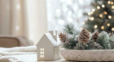 ai generado un acogedor concepto de festivo hogar decoración para Navidad. ai generado foto