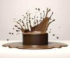 AI generated Chocolate splash with a podium, mockup background for milk product display, 3d. Generative AI photo