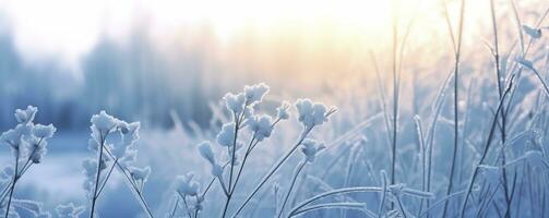 AI generated Frozen snowy grass, winter natural abstract background. beautiful winter landscape. AI Generated photo