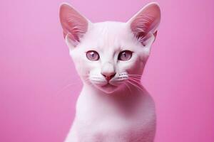 ai generado rosado de colores gato en rosado antecedentes. ai generado foto