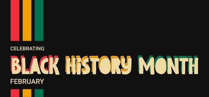 Black History Month banner with map of Africa, bright ribbon in African flag colors and text greeting on a dark grunge background. Vector illustration.