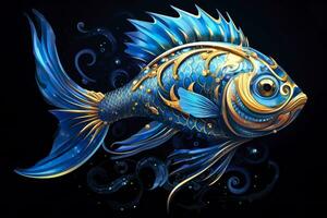 AI generated 3d rendering. fish on black background. Generative AI photo