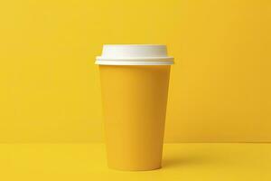 AI generated Blank coffee cup isolated on yellow background. AI Generated photo