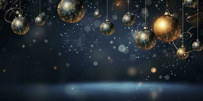 AI generated Indoor Christmas ball decoration and bokeh background. AI Generated photo