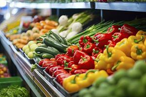 ai generado frutas y vegetales a ciudad mercado. ai generado foto