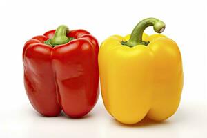 AI generated Two bell peppers, a red and a yellow isolated on white background. AI Generated. photo