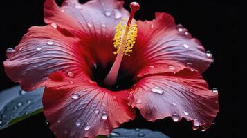 ai generado un hibisco flor con un negro fondo.ai generado. foto