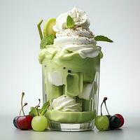 AI generated Matcha ice cream dessert on white background. AI Generated photo