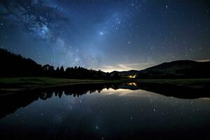 AI generated Milky Way Reflected on Lake. AI Generated photo