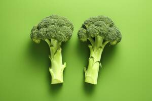 AI generated Two broccoli pieces arranged on background. AI Generated photo