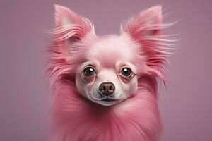 AI generated Pink colored dog on Pink Background. AI Generated photo