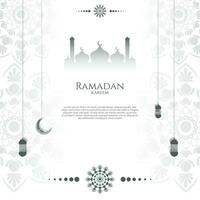 flat islamic background with mandala, crescent and lantern. vector illustration