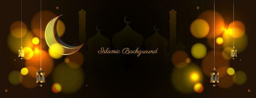 islamic background in gold color with bokeh effect. vector illustration