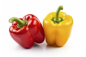 AI generated Two bell peppers, a red and a yellow isolated on white background. AI Generated. photo