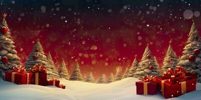 AI generated Merry Christmas and new year, gift boxes bokeh background. Christmas gifts background. AI Generated photo