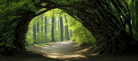 AI generated Natural archway shaped by branches in the forest. AI Generated photo