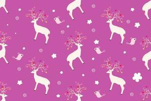 Fantasy deer pattern with antlers lined with flowers, heart shape. vector