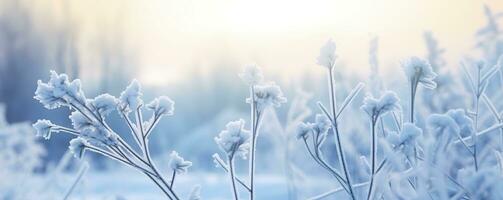 AI generated Frozen snowy grass, winter natural abstract background. beautiful winter landscape. AI Generated photo