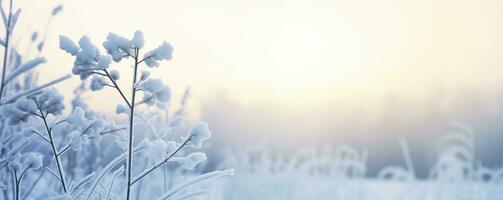 AI generated Frozen snowy grass, winter natural abstract background. beautiful winter landscape. AI Generated photo