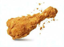 AI generated Fried chicken leg falling in the air isolated on a white background. AI Generated. photo